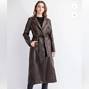 NWOT Edit by Nine Brown Leather Trench Coat